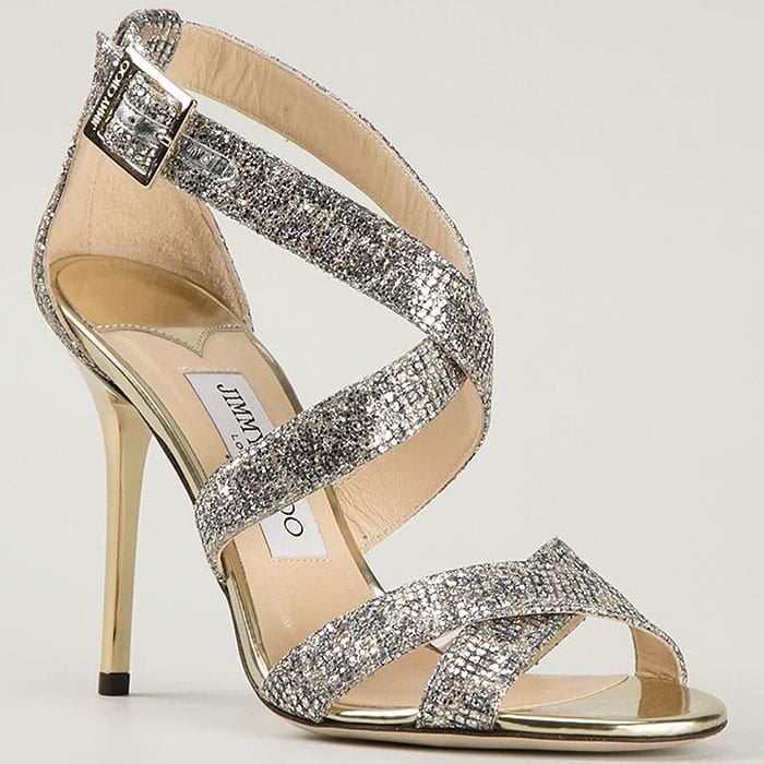 Jimmy Choo "Lottie" Sandals in Gold-and-Silver Lamé Glitter
