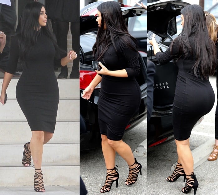 Kim Kardashian turned heads in a form-fitting black dress from American Apparel that beautifully accentuated her petite baby bump