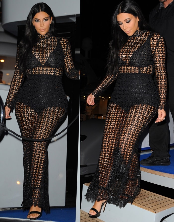 Kim Kardashian wore a mosquito net dress by LaQuan Smith to MailOnline’s yacht party