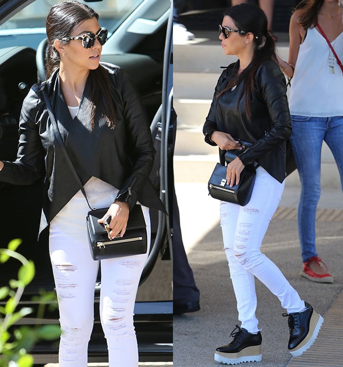 Kourtney Kardashian looked cool and chic in a monochrome outfit