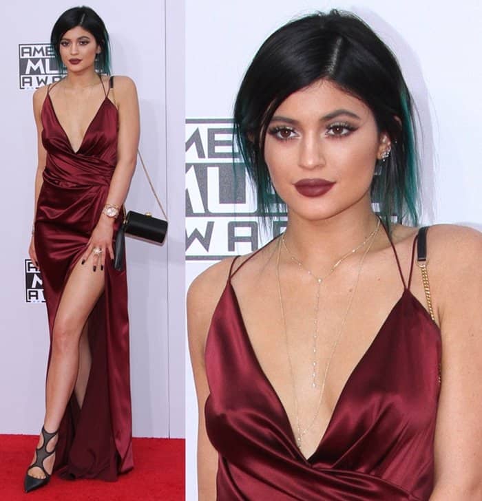 Kylie Jenner captivates in a sultry red Alexandre Vauthier couture gown with a plunging neckline and thigh-high slit at the 2014 American Music Awards