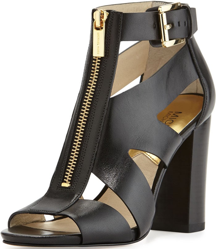 MICHAEL Michael Kors Anya Zip-Front Cutout Sandal in Black