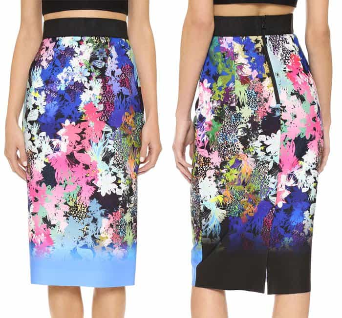 Milly Ombre Floral Print Midi Skirt