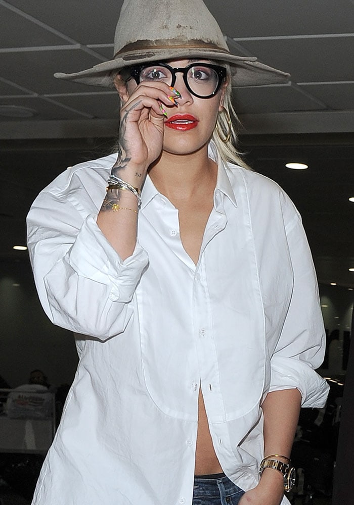 Rita Ora dabbed on some red lipstick