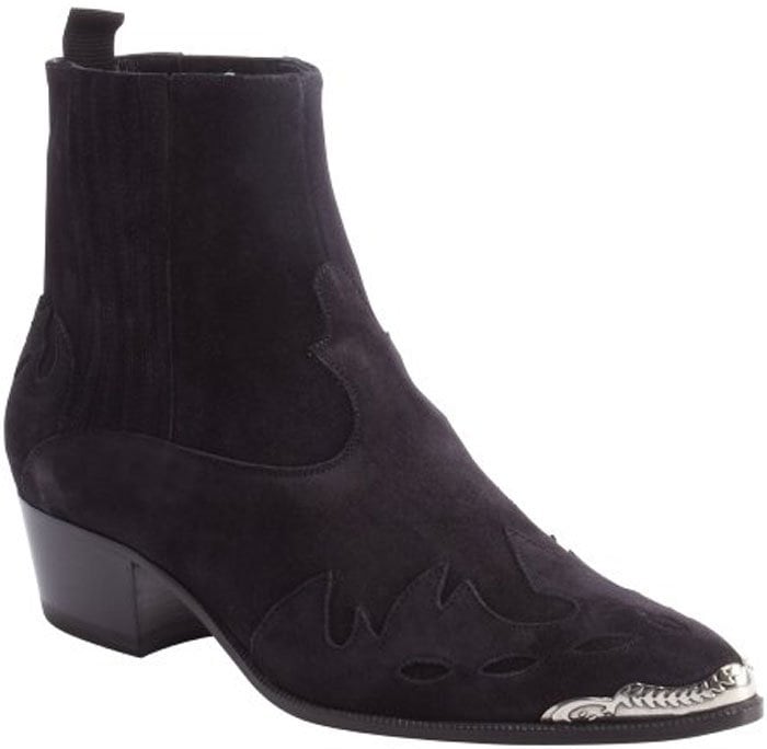 Saint Laurent Black Suede Fire Trim Steel Toe Ankle Boots