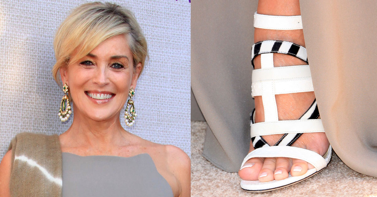 Sharon Stone's Pixie Haircut With Side-Swept Bangs and Vanquish Shoes