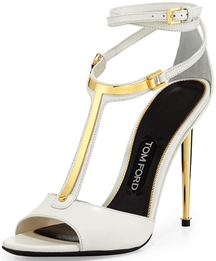 Tom Ford Leather T-Bar Ankle-Wrap Sandals
