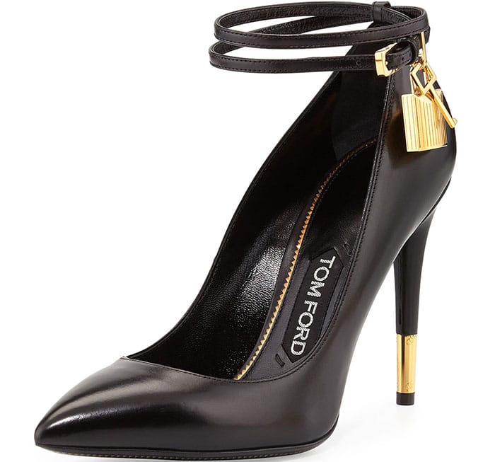 Tom Ford Padlock Ankle-Wrap Leather Pumps in Black