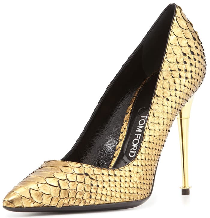 Tom Ford Python Point-Toe Stiletto Pump in Gold