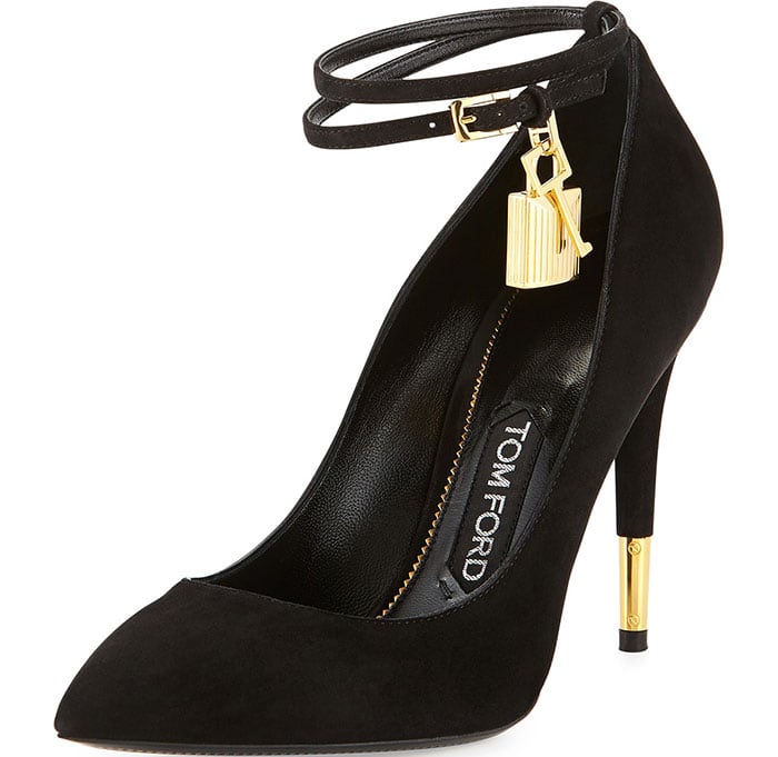 Tom Ford Suede Padlock Ankle-Strap Pumps