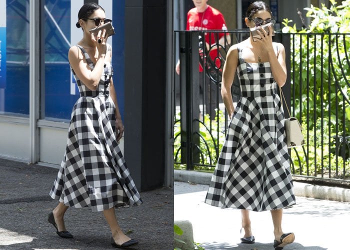 Vanessa Hudgens looked lovely in a Dolce & Gabbana gingham dress