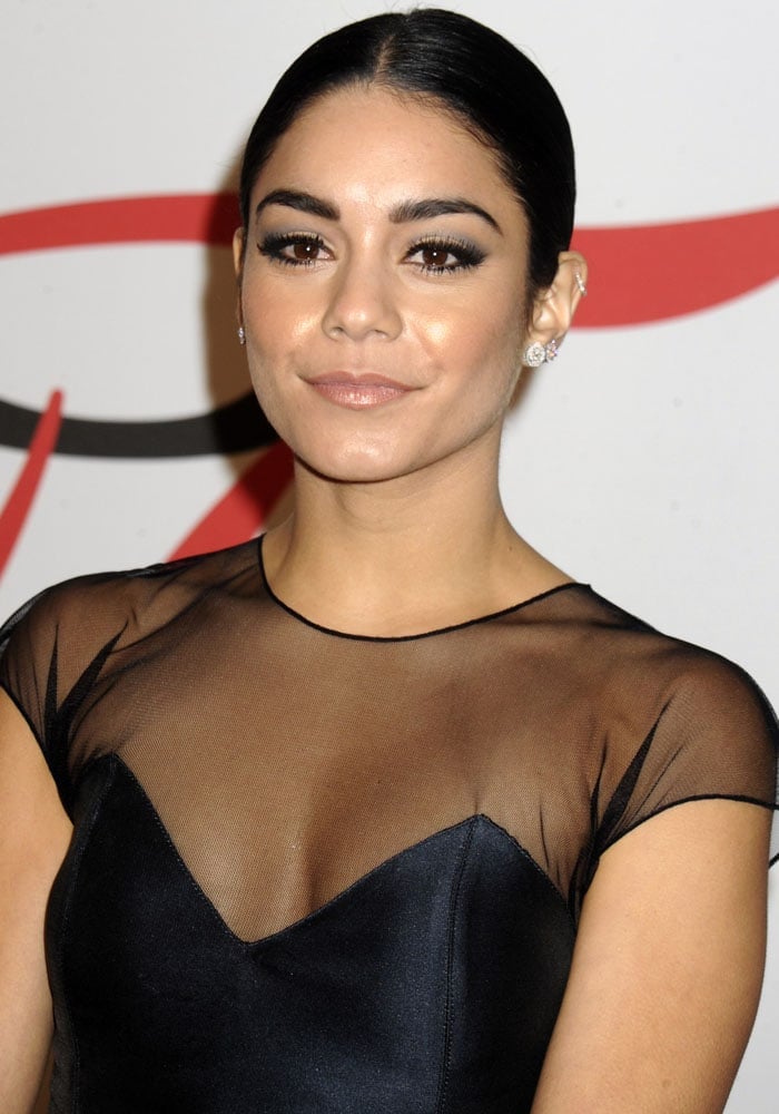Vanessa Hudgens pulled her hair into a sleek low bun