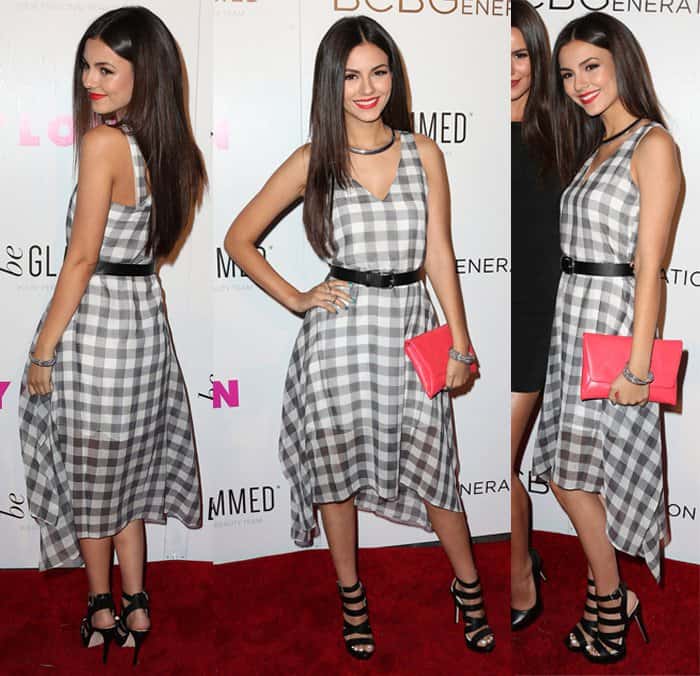 Victoria Justice rocked a sheer gingham dress cinched at the waist with a belt