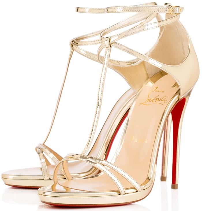 Gold Christian Louboutin Benedetta Fall 2015 T-Strap Sandals