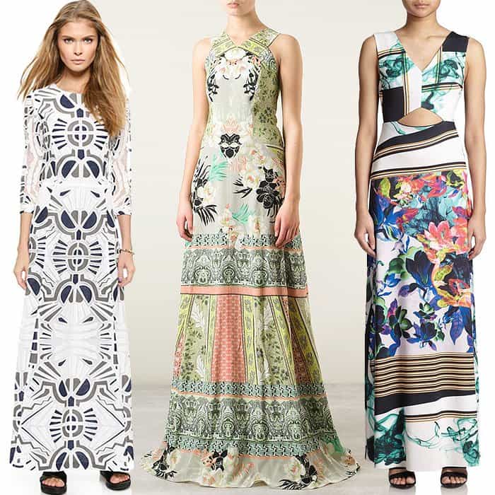 Sea Long-Sleeve Long Dress / Etro Printed Halter Gown / Clover Canyon "Liquid Jade" Cutout Maxi Dress