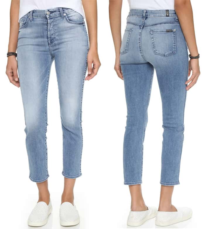 7 For All Mankind Cropped High Waisted Straight Leg Jeans