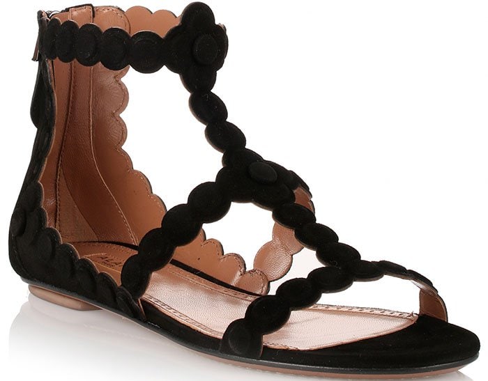 Black Alaia Suede Flower Sandals