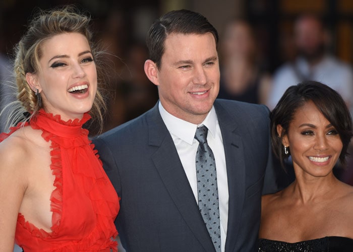 Amber Heard poses with Channing Tatum and Jada Pinkett Smith