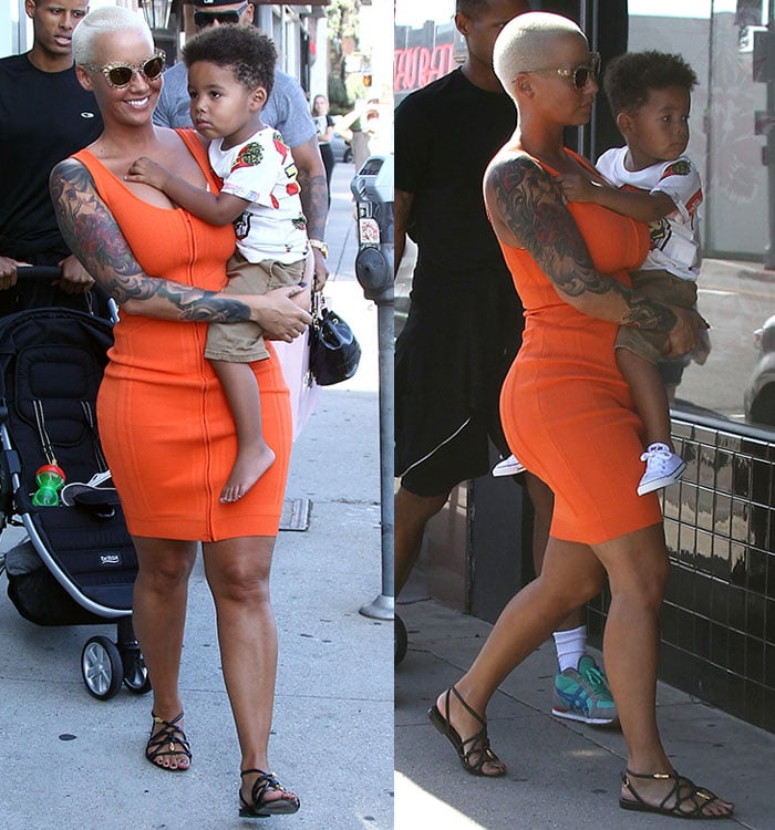 Amber Rose styled her look with a pair of Dolce & Gabbana cat-eye sunglasses and flat sandals