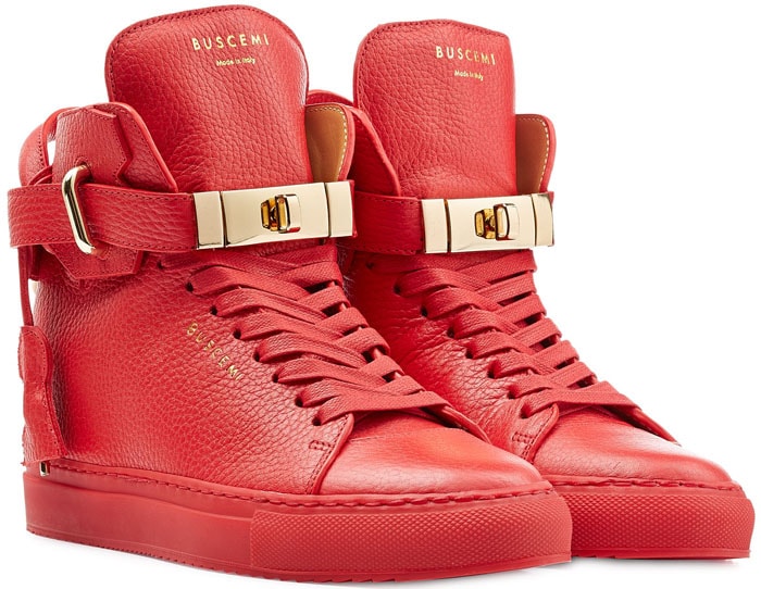 Ruby Rose Talks Sex Surgery in Red Buscemi Wedge Sneakers