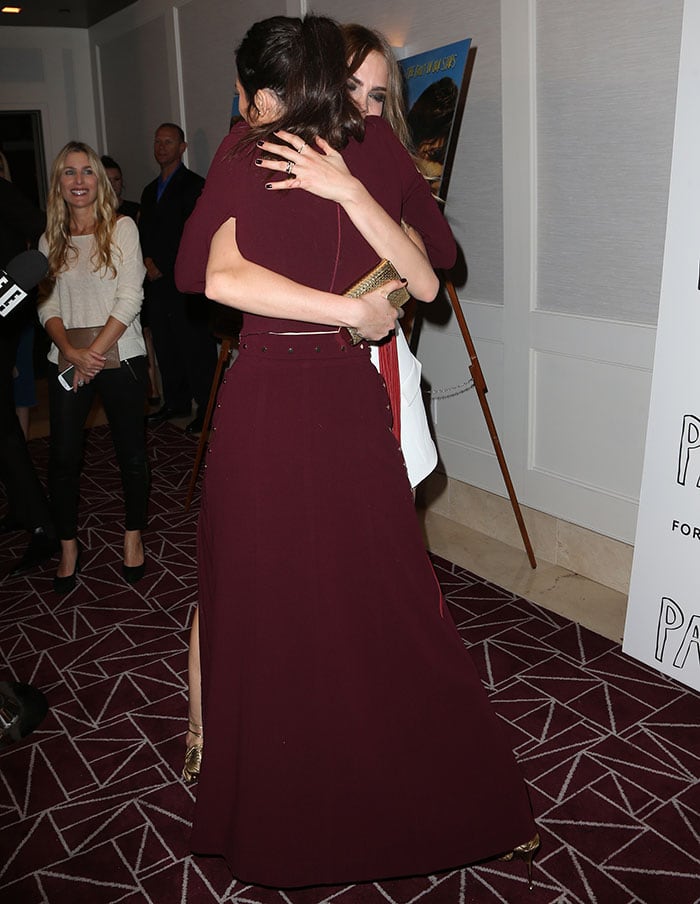 Cara Delevingne hugging bestie Kendall Jenner at the "Paper Towns" special screening