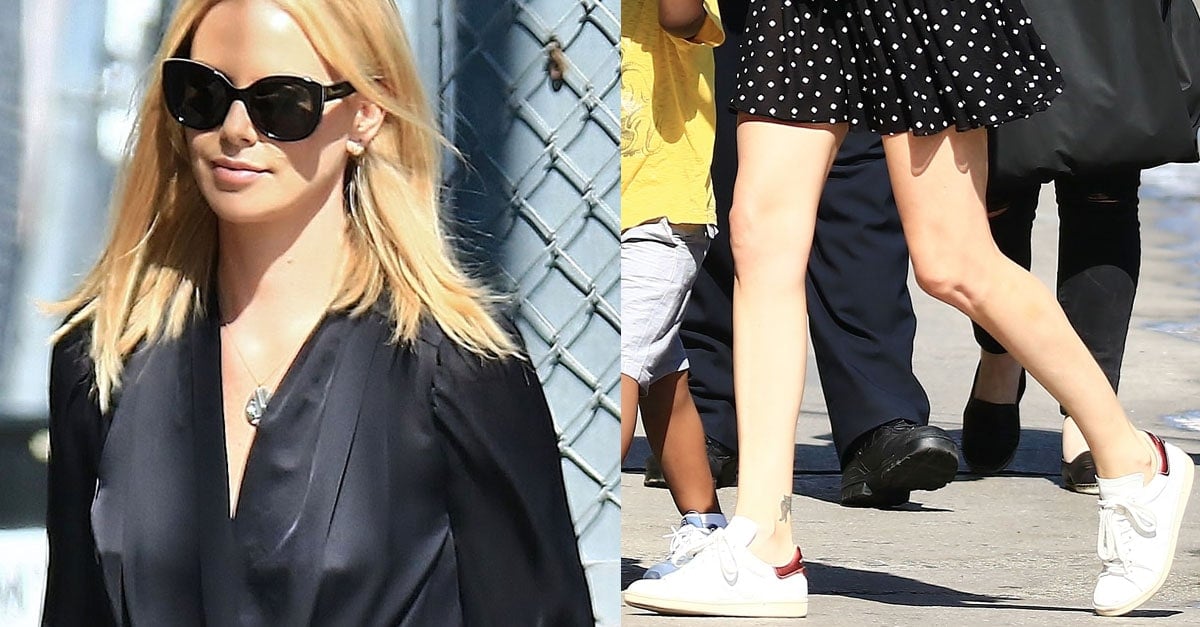 Charlize Theron Arrives at Jimmy Kimmel in Isabel Marant Sneakers