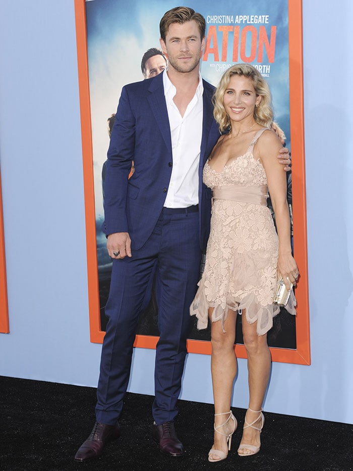 Chris Hemsworth and Elsa Pataky pose for photos at the premiere of "Vacation"