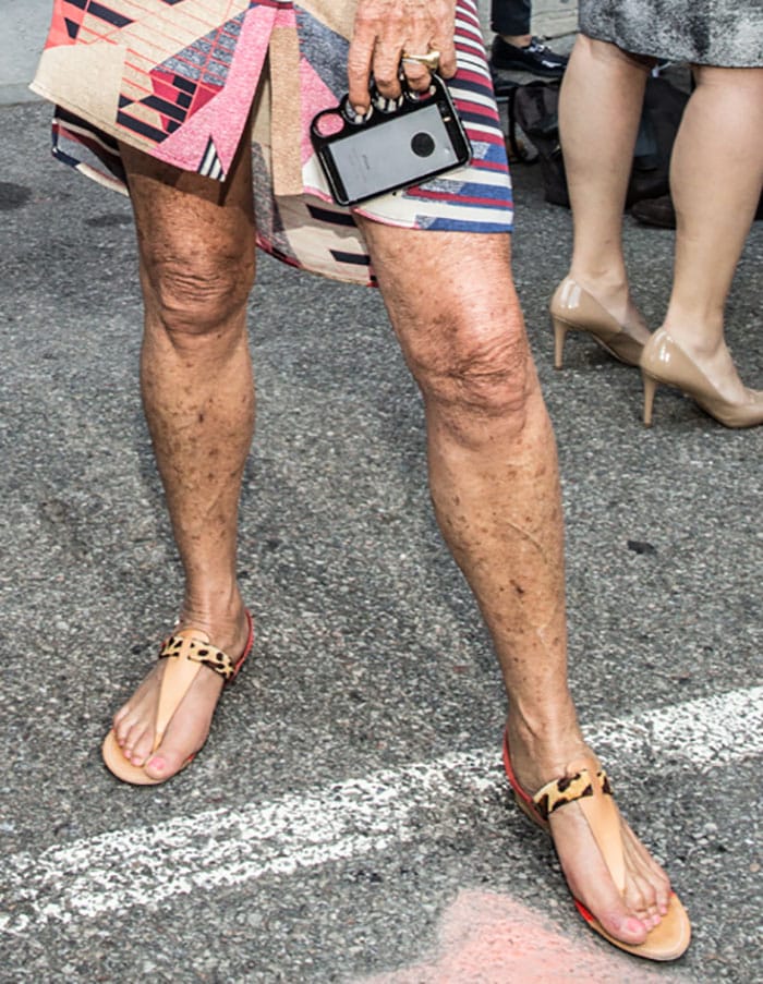 Diane von Fürstenberg wearing sandals from her own collection