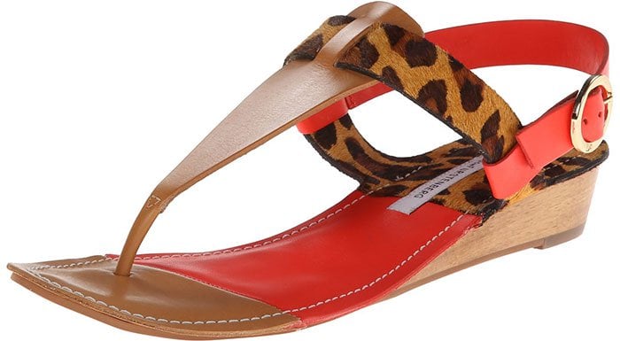 Diane Von Furstenberg Darling T-Strap Thong Wedge Sandal Leopard