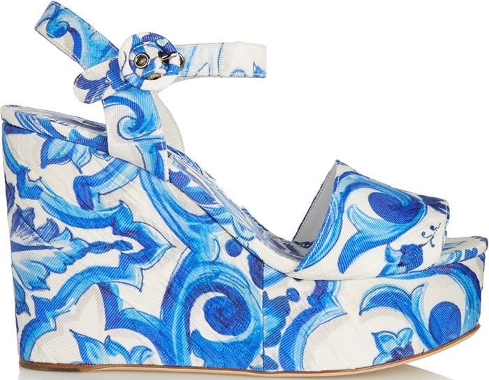 Dolce & Gabbana Printed Faille Wedge Sandals