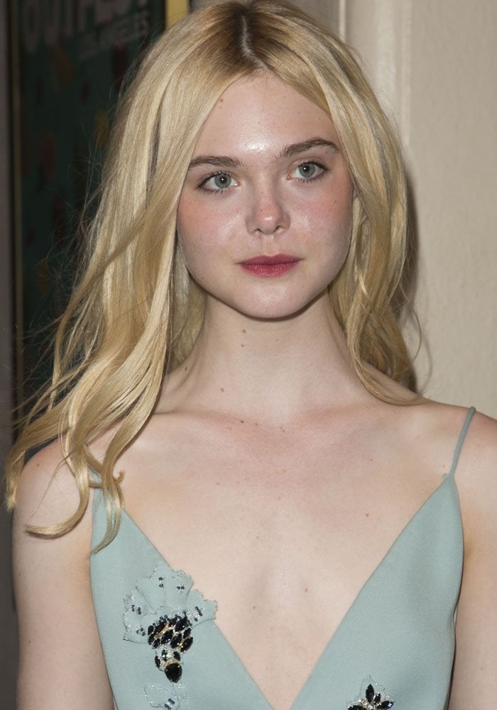 Elle Fanning looked pretty in an embellished Prada dress