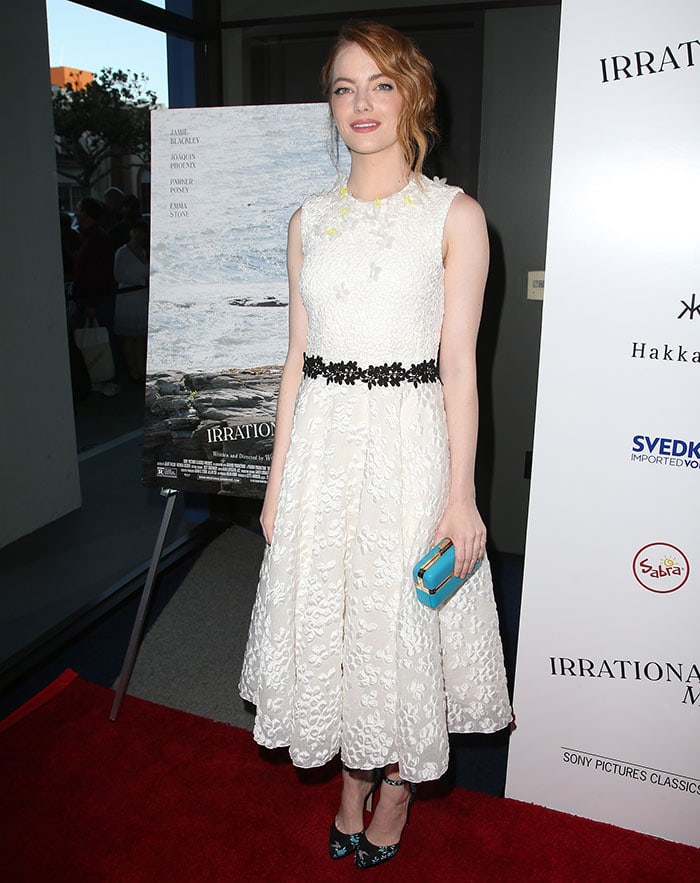 Emma Stone in a white ankle-length Giambattista Valli dress