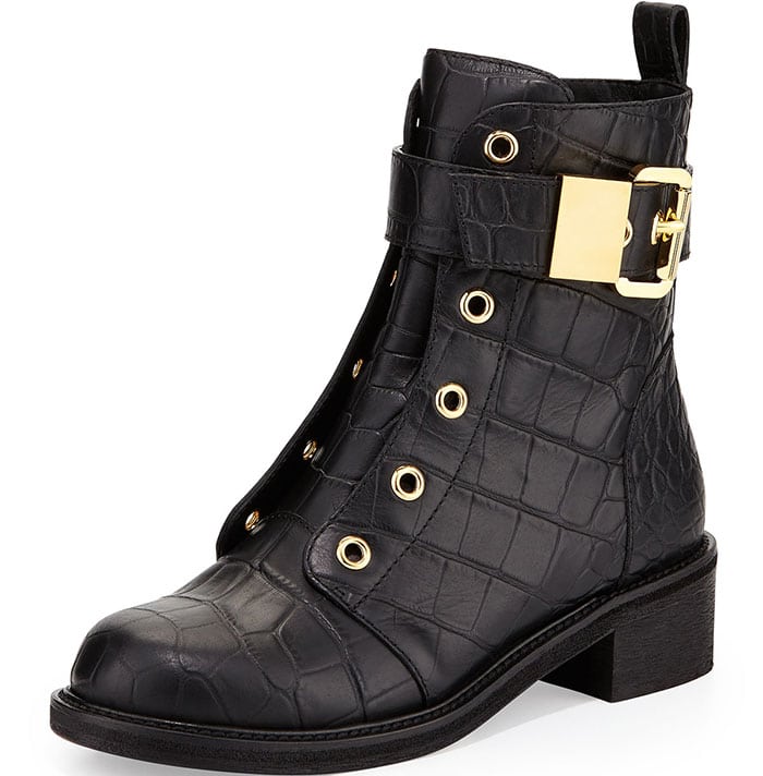 Giuseppe Zanotti Croc-Embossed Leather Moto Boots