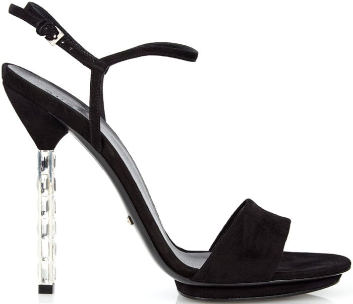 Gucci Adlena Crystal-Heel Suede Sandals