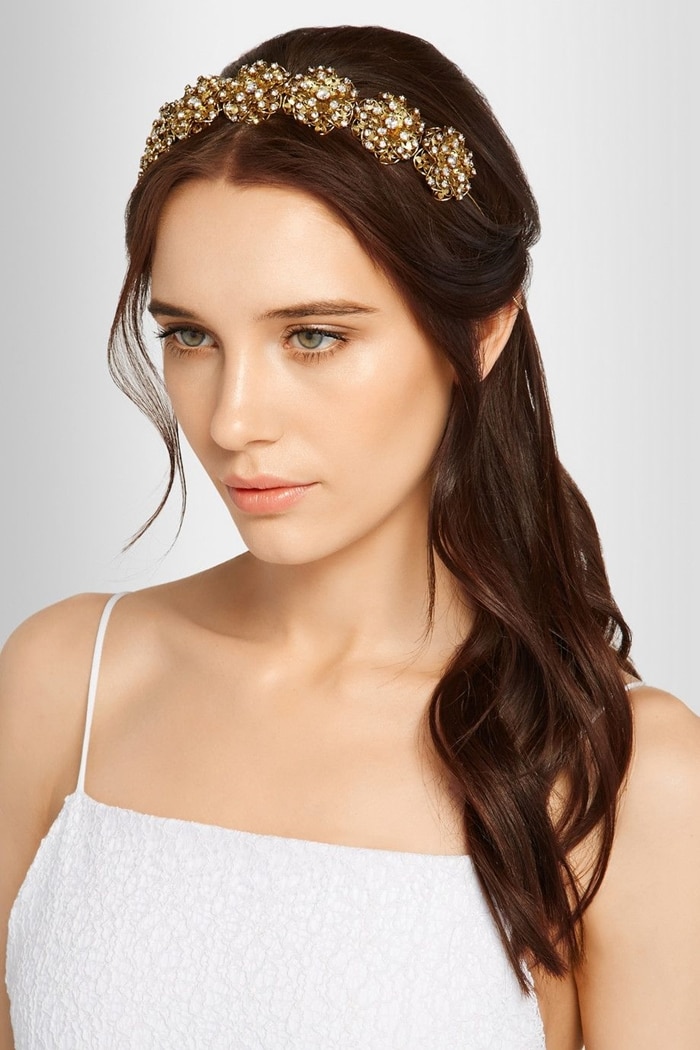 Jennifer Behr Contessa Swarovski Crystal-Embellished Gold-Plated Headband