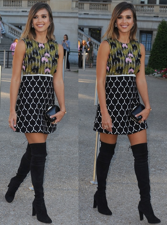 Jessica Alba donned a stunning shift dress from the Giambattista Valli Resort 2016 collection
