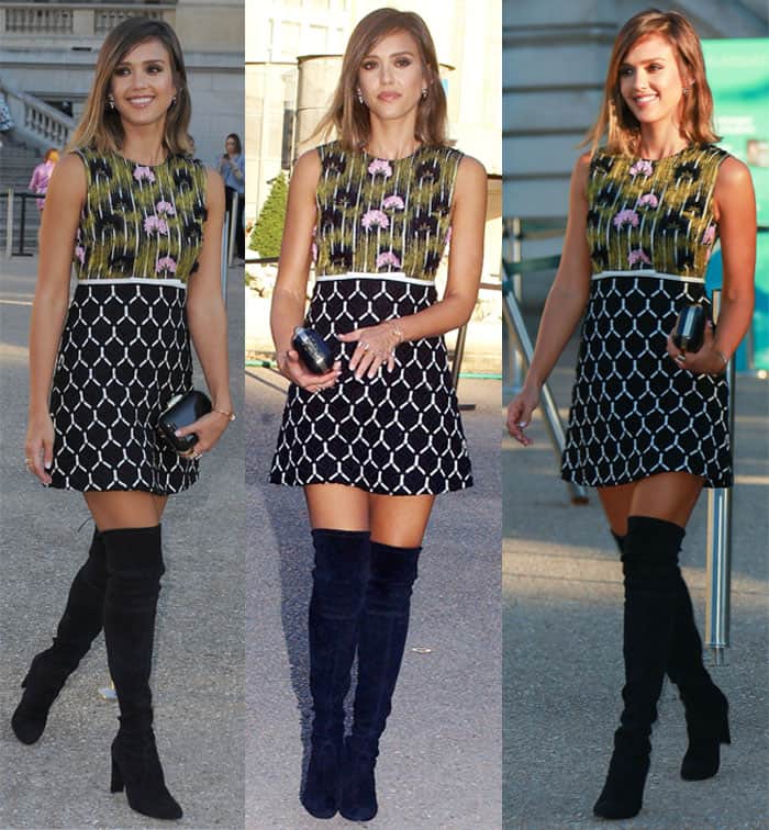 Jessica Alba in an eye-catching shift dress from Giambattista Valli's Resort 2016 collection