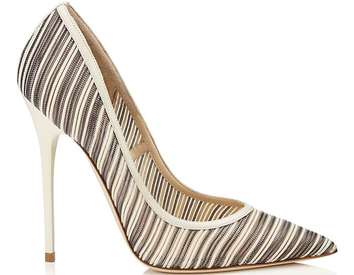 Jimmy Choo Anouk Metallic Striped Mesh Pointy Toe Pumps