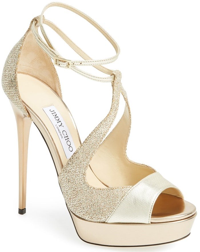 Jimmy Choo "Valdia" Glitter & Metallic Leather Strappy Sandals