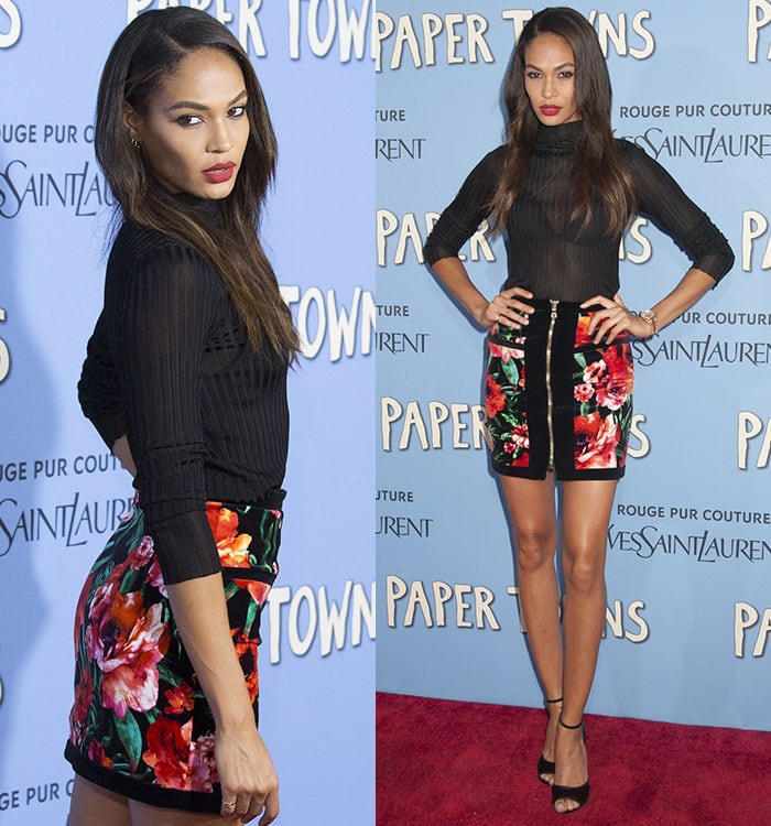 Joan Smalls flaunts her legs at the New York premiere of "Paper Towns"