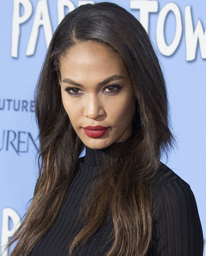 Joan Smalls let her layered tresses frame her gorgeous face