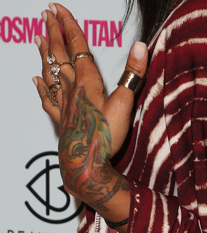 Karrueche Tran's hand and wrist tattoos