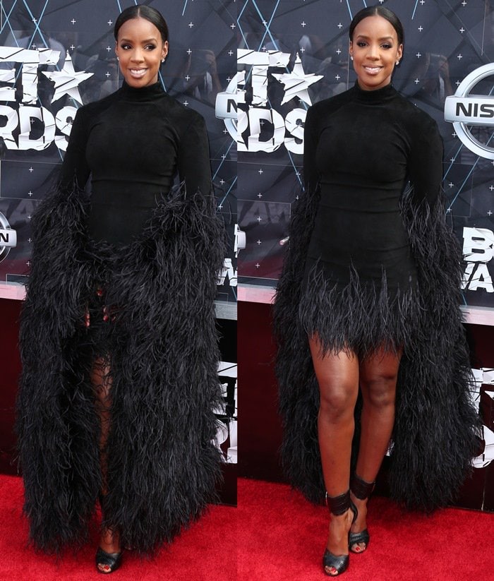 Kelly Rowland flaunts her legs in a monstrous dress