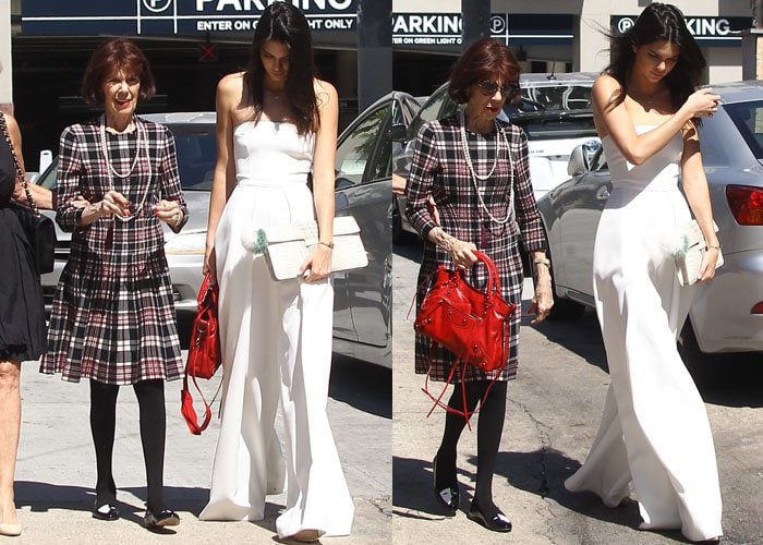 Kendall Jenner and her grandmother, MJ, stroll past a parking garage in LA