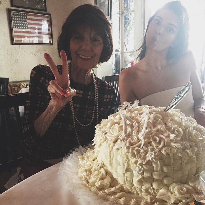 Kendall Jenner poses with her adorable grandmother MJ