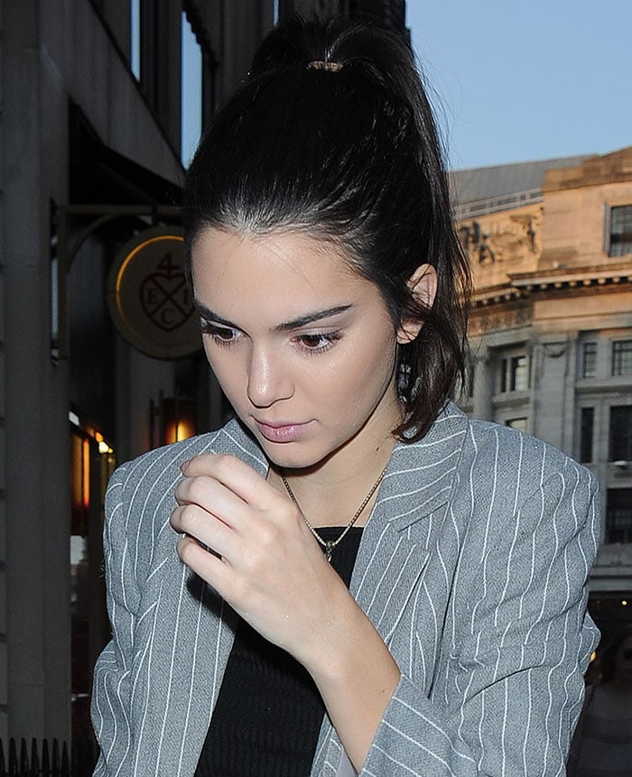 Kendall Jenner's long pinstriped coat