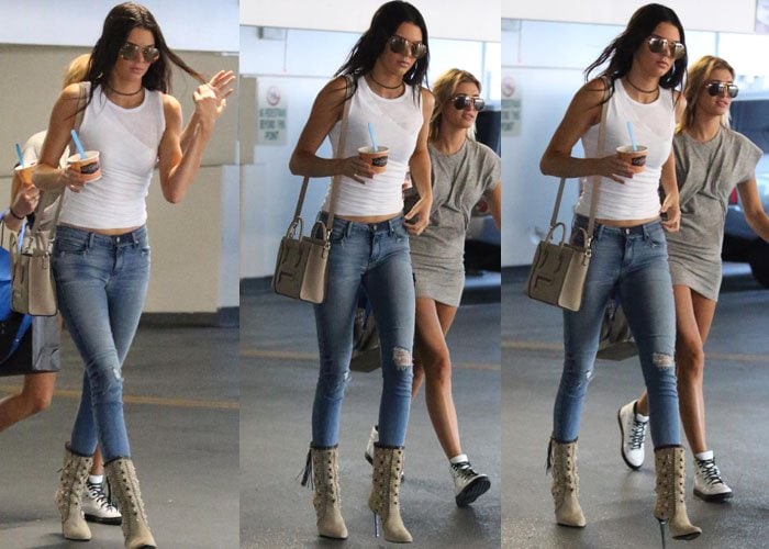 Kendall Jenner elevates a simple white tank and ripped skinny jeans with Tamara Mellon's Bohemia boots
