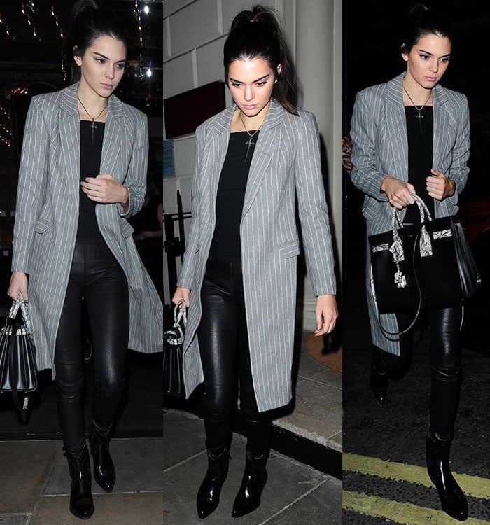 Kendall Jenner toted a black snakeskin-trimmed Saint Laurent handbag