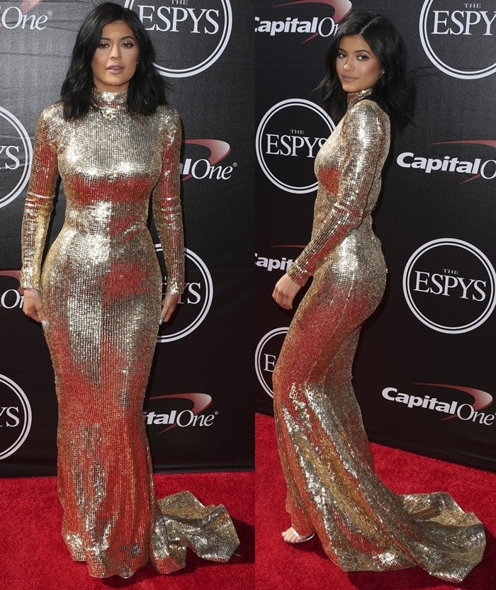 Kendall Jenner's floor-length Shady Zeineldine dress sparkles and shows off her famous figure