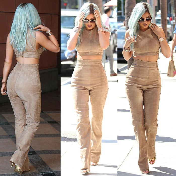 Kylie Jenner can't stop touching her hair while out to get a treat at Go Greek Yogurt in Beverly Hills, California